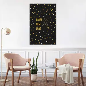 Happy New Year Gold - Wrapped Canvas Print 152.4cm H x 101.6cm W x 3.81cm D