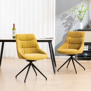 Eva Modern Velvet Dining Chair Swivel Padded Seat Metal Leg Kitchen 4 Pcs (Mustard)