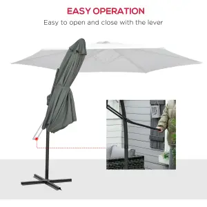 Outsunny 3m Cantilever Parasol with Easy Lever Crank Handle 6 Metal Ribs Grey