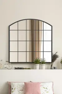 MirrorOutlet The Arcus Black Framed Arched Window Leaner/Wall Mirror 100CM x 100CM