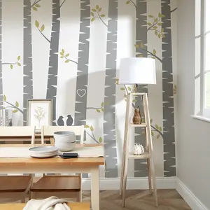 Lovebirds Mural In Yellow And Grey (350cm x 240cm)