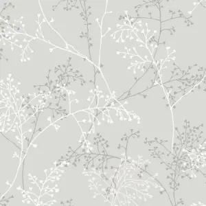 Grandeco Delicate Sprig Blown Vinyl Wallpaper, Grey