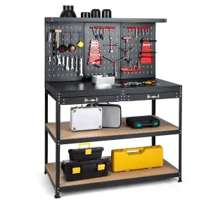 COSTWAY Workbench w/ Pegboard 120 CM Garage Worktable Tool Organizers w/ Drawers