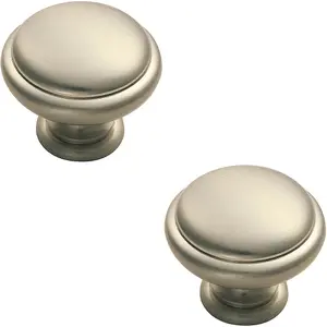 2x Domed Top Cupboard Door Knob 34mm Diameter Satin Nickel Cabinet Handle