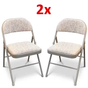 SET OF 2 FABRIC PADDING FOLDING CHAIR DELUXE STRONG METAL FRAME OFFICE WITH BACK REST NEW