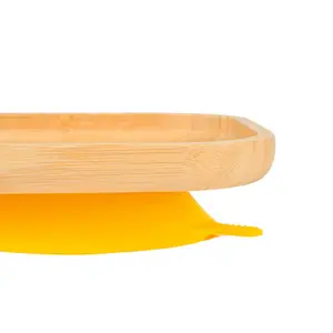 Tiny Dining - Children's Bamboo Suction Square Plate - Yellow