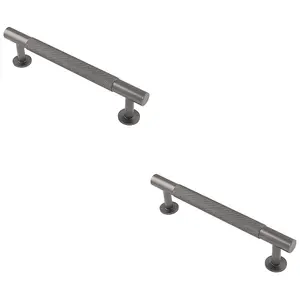 2 PACK - Knurled Bar Door Pull Handle 158 x 13mm 128mm Fixing Centres Anthracite Grey