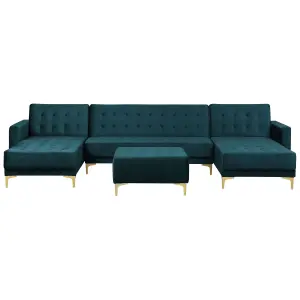 U-Shaped Sofa with Ottoman ABERDEEN Teal Velvet Symmetrical