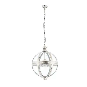 Luminosa Vienna 1 Light Spherical Pendant Bright Nickel Plated On Solid Brass, Glass, E27