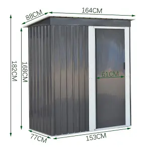 5x3ft Metal Shed Garden Storage Shed Pent Roof with Single Door,Charcoal Black