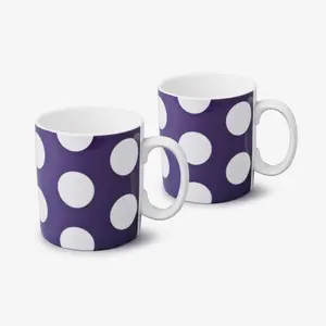 WM Bartleet & Sons Porcelain Spotty Large 1 Pint Mug, Set of 2 Purple