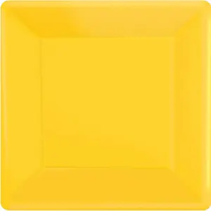 Amscan Paper Square Disposable Plates (Pack of 20) Yellow (One Size)