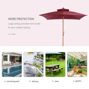 Outsunny 3M Garden Parasol Patio Bamboo Sun Umbrella Sun Shade Outdoor Canopy