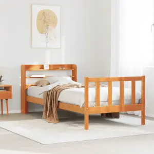 Berkfield Bed Frame with Headboard without Mattress Wax Brown 90x200 cm