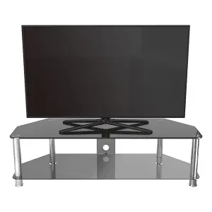 AVF Classic 1.4m Glass Corner TV Stand with Cable Management for TVs up to 65" - Black & Chrome