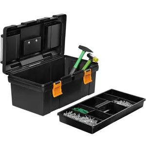 Tool Box Dwayne - large compartment with divider, 2 small compartments - black