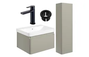 Aquarius Sophie 605MM Vanity Unit Matt Latte Tall Boy Set with Matt Black Brassware