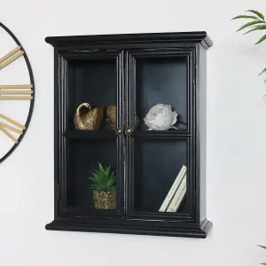 Melody Maison Rustic Black Glass Wall Cabinet