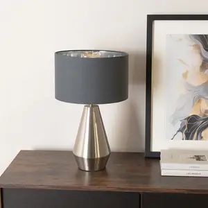 ValueLights Jax Chrome Dimmable Touch Table Lamp with Charcoal with Chrome Inner Lamp Shade