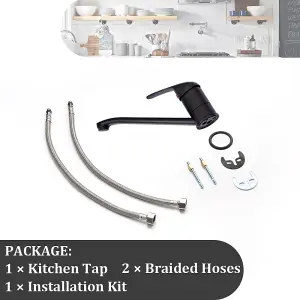 Matte Black Kitchen Taps Mixer, Modern Brass Single Lever 360 Swivel Kitchen Sink Taps with Braided Hoses