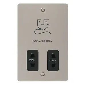 Flat Plate Pearl Nickel Shaver Socket 115v/230v - Black Trim - SE Home