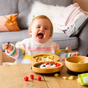 Tiny Dining 4pc Penguin Bamboo Suction Baby Feeding Set - Pastel Pink