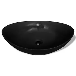 Black Luxury Ceramic Basin Oval with Overflow 59 x 38,5 cm