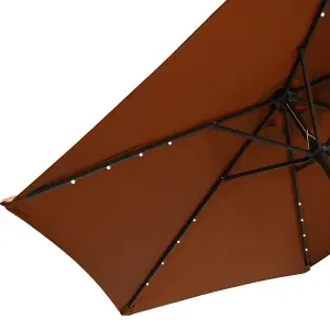 SunDaze 2.5M Coffee Garden Parasol with Solar LED Lights and Crank Tilt Mechanism Outdoor Patio Umbrella