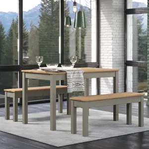 Core Products Corona Grey 120cm long Dining Table with 2 Grey Pine Double Benches