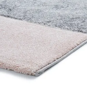 Grey/Rose Modern Geometric Easy To Clean Rug For Dining Room-120cm X 170cm