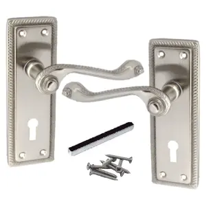 Door Handles Georgian Lever Lock Roped Edge - Satin 150mm x 50mm