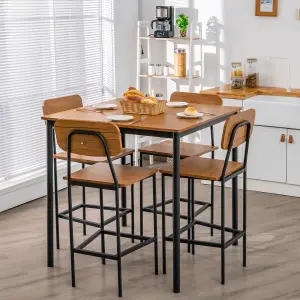 Costway 5PCS Industrial Dining Table Set Kitchen Bar Counter Height Table and 4 Stools