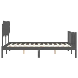 Berkfield Bed Frame with Headboard Grey King Size Solid Wood