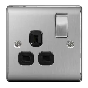 BG Nexus Switched Socket 1 Gang Plug 13A Brushed Steel - NBS21B