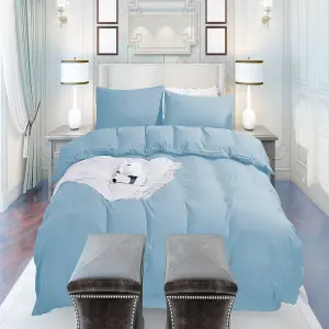 Neel Blue Double Duvet Cover & 2 Matching Pillow Cases - Sky Blue