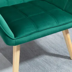 HOMCOM Velvet-Feel Accent Chair w/ Wide Arms Slanted Back Wood Legs Green