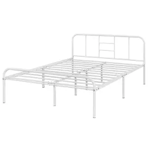 Yaheetech White 4ft6 Double Metal Bed Frame with High Headboard Strong Iron Platform Bed for Bedroom