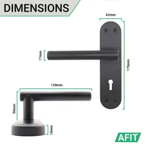 AFIT Matt Black Door Handle Key Lock Set - 1 Pair of Internal T-Bar Handles, Hinges (76mm), Sash Lock (64mm) & Keys - Olvera Range