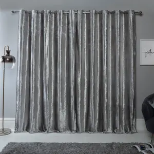 Sienna Crushed Velvet Eyelet Ring Top Pair of Fully Lined Curtains - Silver 66" x 90"