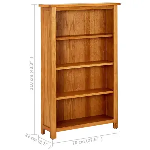 Berkfield 4-Tier Bookcase 70x22x110 cm Solid Oak Wood