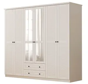 VOLET 6 Door 2 Drawer Mirrored White Wardrobe