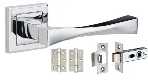 1 Set Straight Astrid Design Door Handles Internal Sets Latch and BB HInges Square Polished Chrome Finish