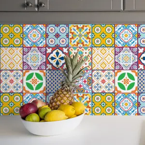 24 Pieces 15x15cm Classic Mediterranean Colourful Mixed 2 Tile Stickers