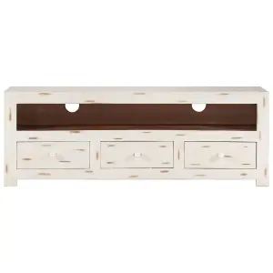 Berkfield TV Cabinet Solid Wood Acacia 110x30x40 cm White