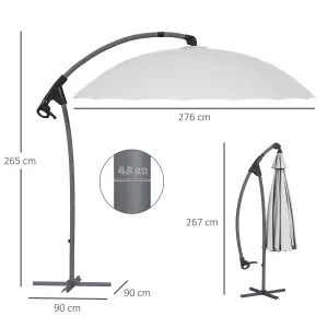 Outsunny 2.7m Cantilever Parasol with Cross Base, Crank Handle, 16 Ribs, Grey