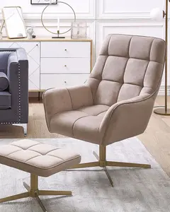 Armchair MOLLE with Footstool Velvet Beige