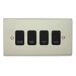 Stainless Steel Customised Kitchen Grid Switch Panel with Black Switches - 4 Gang