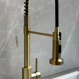 Liquida CT595BR Brushed Brass Spring Kitchen Mixer Tap With Pull Out Spray Head