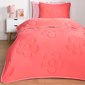 Coverless Duvet 7.5 TOG Pillowcase Quilt Daisy Bedding Set, Coral - Single