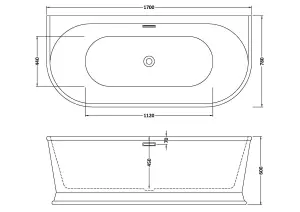 Contemporary Back To Wall Freestanding Bath from Balterley - 1700mm x 760mm